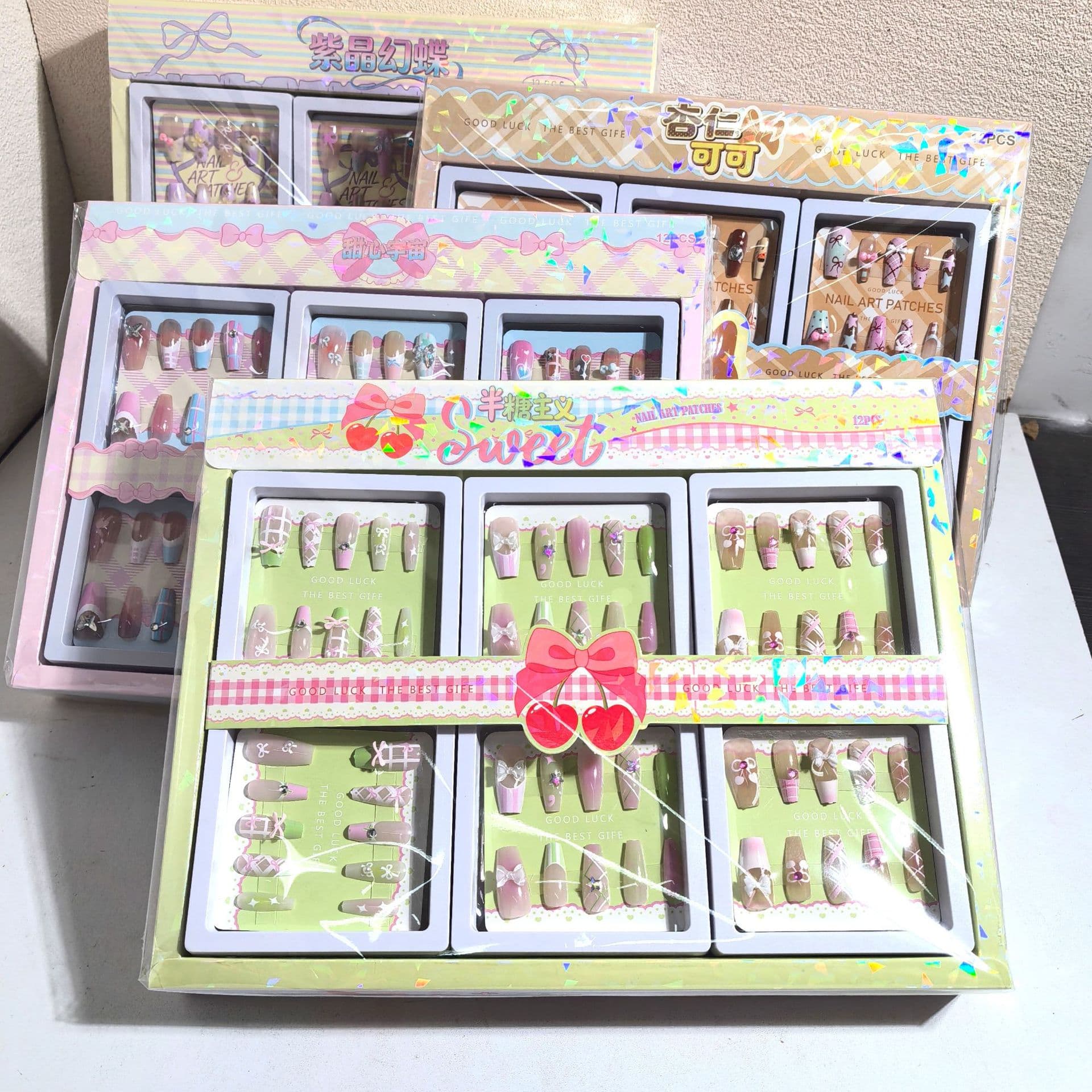 New Sweet Temptation Nail Set, High-End Elegant Wearable Nails with Rhinestones and 3D Nail Art Pieces, Wholesale