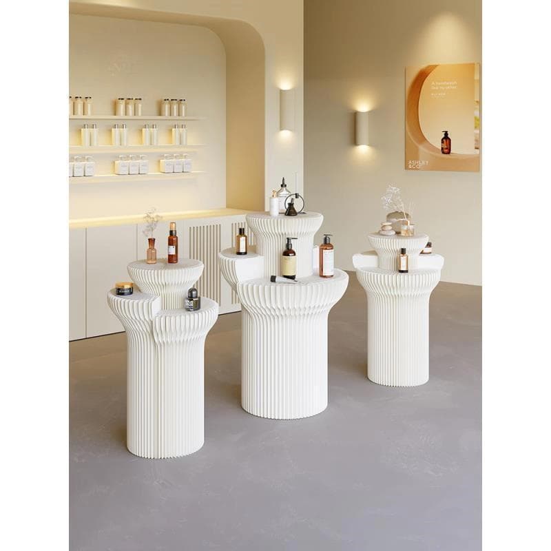 Round display stand for cosmetics, cylindrical showcase for shopping mall windows, store, and central island display