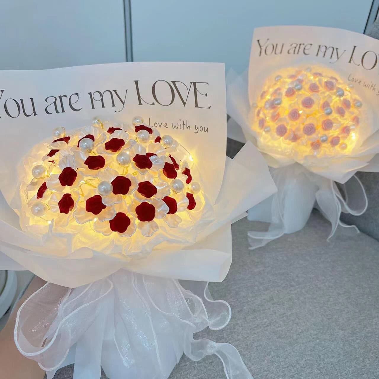 Never-Fading Roses Handmade Bouquet DIY Self-Made Bouquet Material Package with Pearls Valentine's Day 520 Gift
