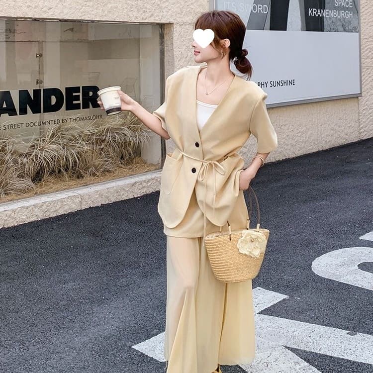 Korean style elegant short-sleeved suit skirt set for women, summer thin style, 2025 new style, two-piece skirt set.
