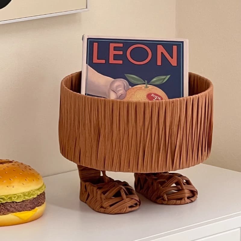 Rattan storage basket for home living room imitation rattan big feet decorative fruit plate cute desktop snack storage basket