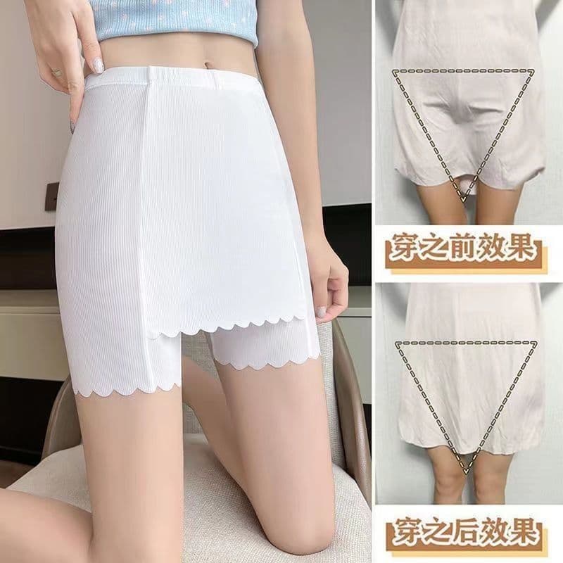 New Ice Silk Wave Pattern Safety Pants for Women, Double Layer Anti-Exposure Seamless Leggings for Summer