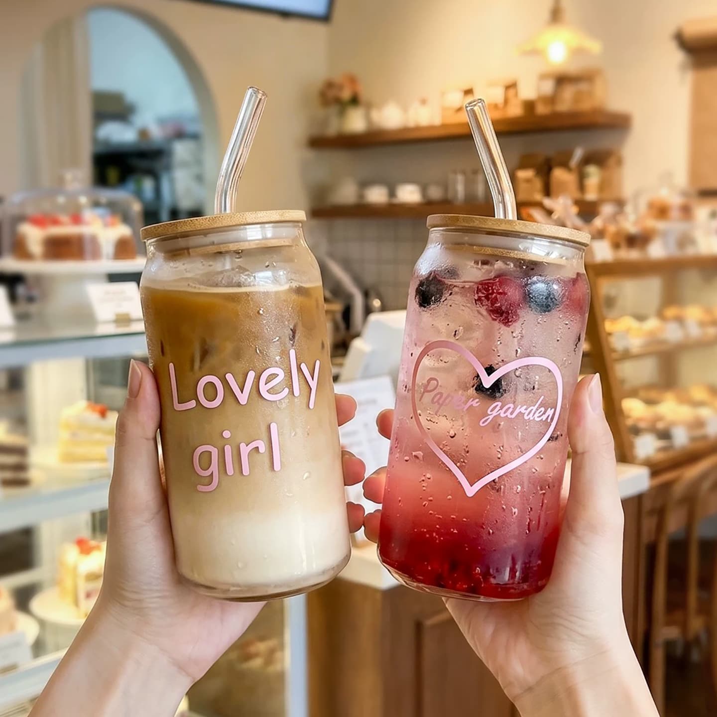 Glass Water Cup with Lid, Stylish and Aesthetically Pleasing, Suitable for Americano Coffee, Home Use, Juice, Cola, and Cold Drinks, with a Straw