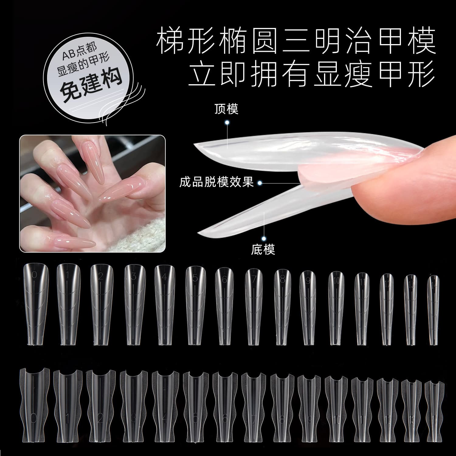 Cross-border manicure crystal nail mold, nail mold, phototherapy extension glue, one-sided construction of sandwich wear nail with nail mold