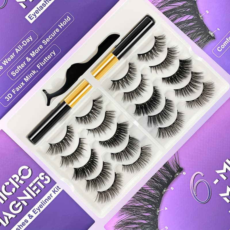 2026 New Cross-border Drop Shipping 10 Pairs Magnetic Eyelashes and Magnetic Eyeliner Set Strips