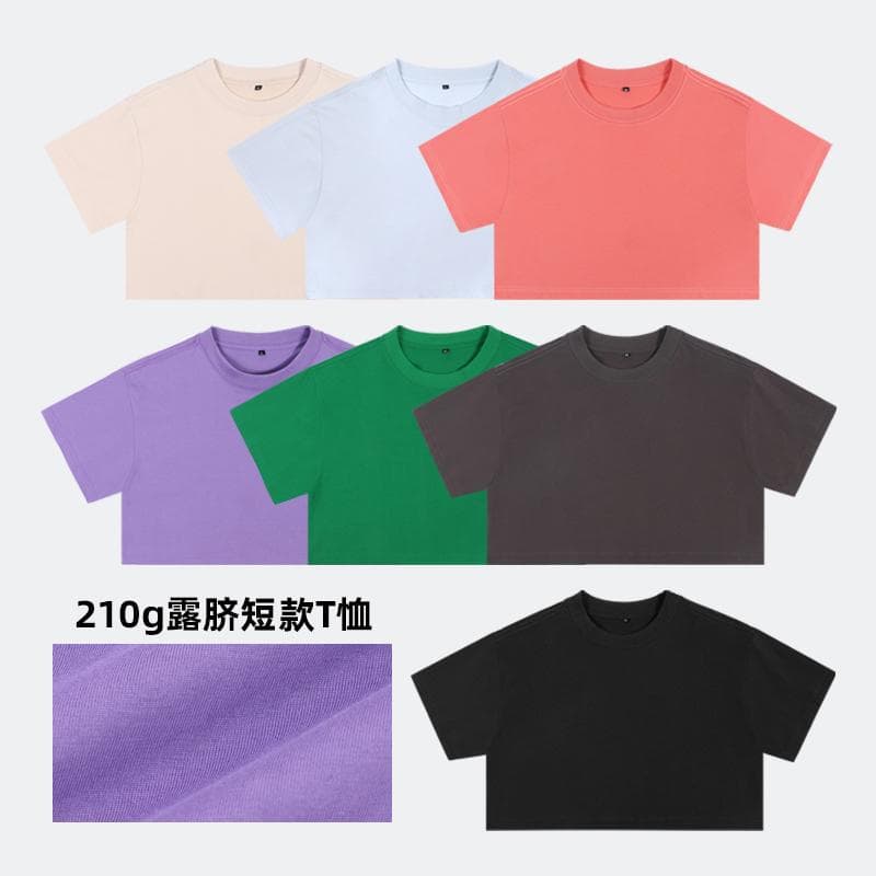 Summer New Solid Color Crop Top Slimming Women's Clothing Regular Shoulder Short Sleeve Sexy Pullover Cotton T-Shirt Women's Top