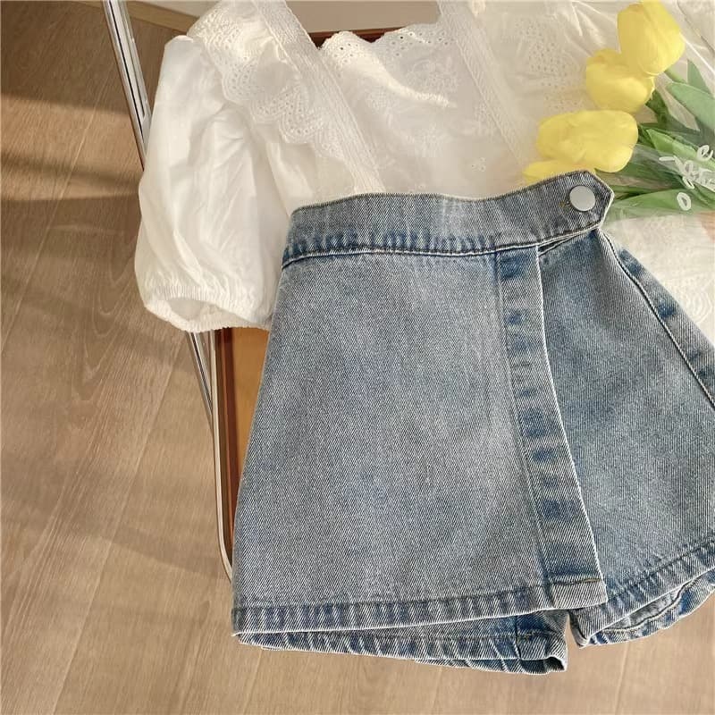 Children's Girls Shorts 2025 New Summer Korean Style Denim Fake Two-Piece Thin Summer Baby Girl Denim Skirt Shorts