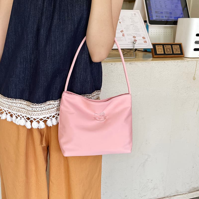 KT Cat Niche New Fashion One-Shoulder Bucket Bag for Women, Simple Casual Versatile Handheld Nylon Underarm Bag