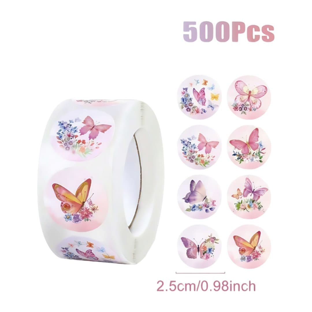 500 rolls of colorful flower butterfly stickers flower labels stickers roll stickers decoration ready stock wholesale