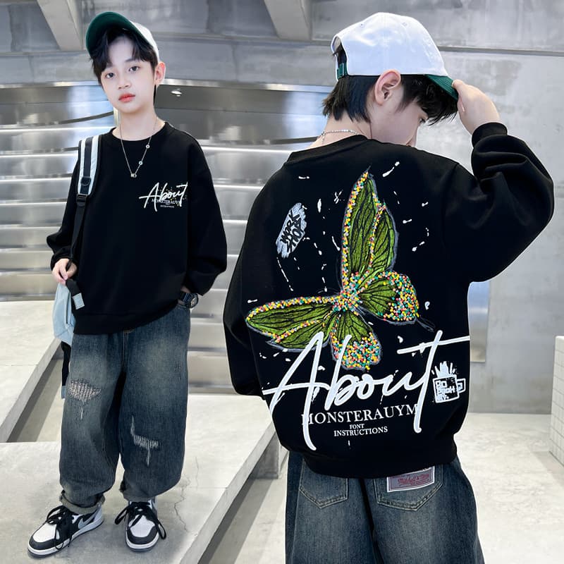 Boys' Fashionable Spring/Autumn Cotton Sweatshirt, Cool and Trendy Winter Fleece-Lined Hoodie for Big Boys