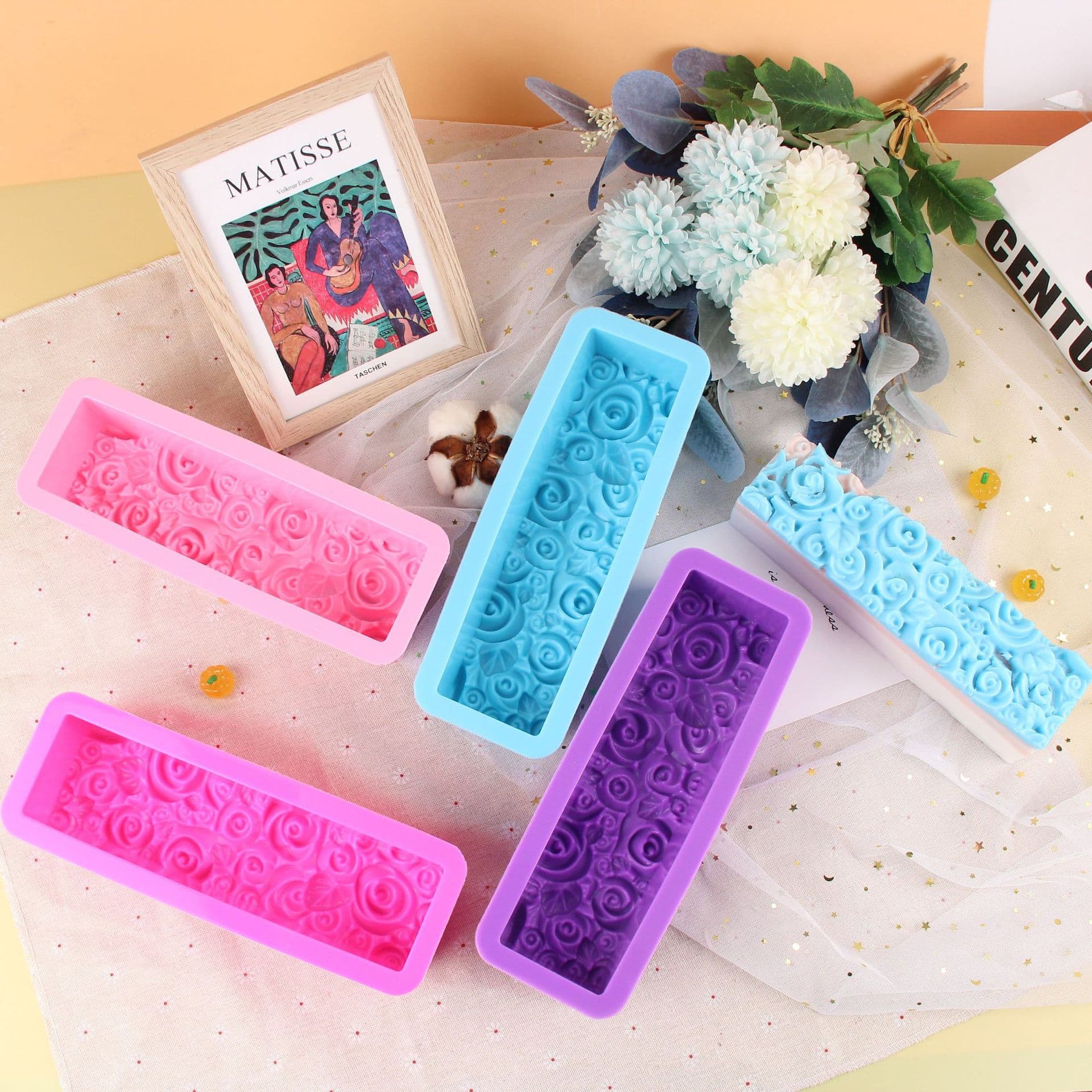 In Stock Square Rose Rectangular Loaf Mold for Cold Process Soap, Handmade Soap, and Scented Candle Mold