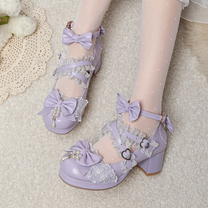 Big children's thick-heeled girls' high-heeled shoes white Lolita sweet and cute JK clothing princess shoes spring girls' small leather shoes