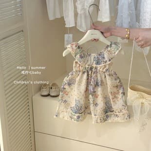 Summer Dress 2025 New Floral Print Children's Dress Fashionable Baby Girl Princess Dress Forest Style Vacation Halter Dress