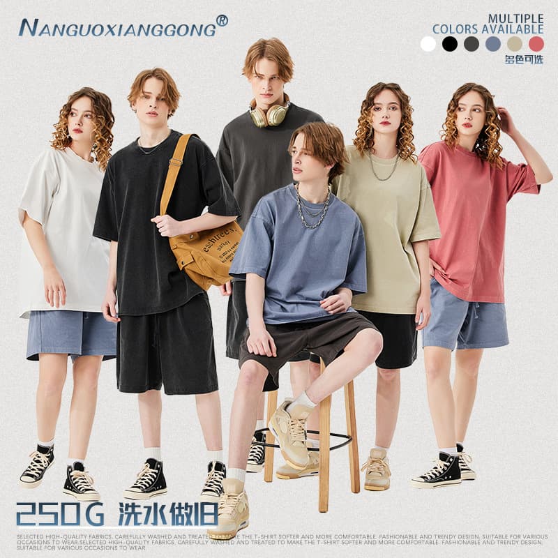 2026 Heavyweight 250G American Vintage Distressed Short Sleeve T-Shirt for Men, Loose Fit Cotton Cross-Border Streetwear BF Couple Top