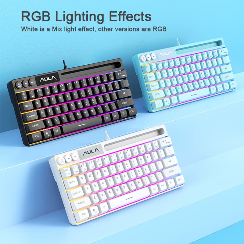 Aula F3061 61-Key Wired RGB Gaming Keyboard Membrane Keyboard ABS Material Non-Backlit Size 293*123*30mm Weight 410g
