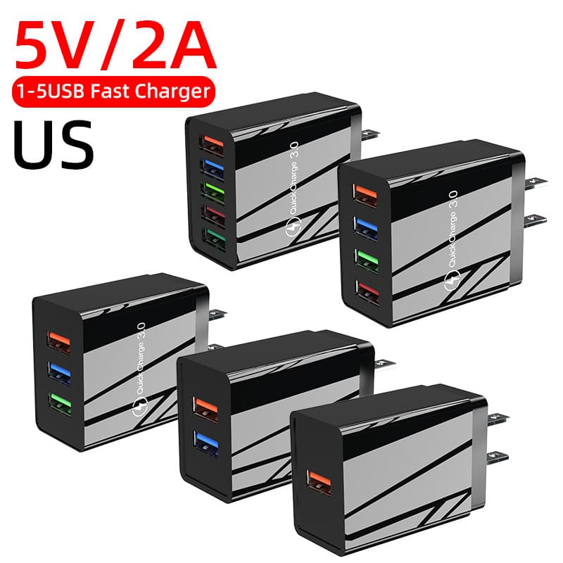5V2A Phone Charger 4-USB Multi-Port Charger EU/US/UK Travel Charger Cross-Border Wholesale