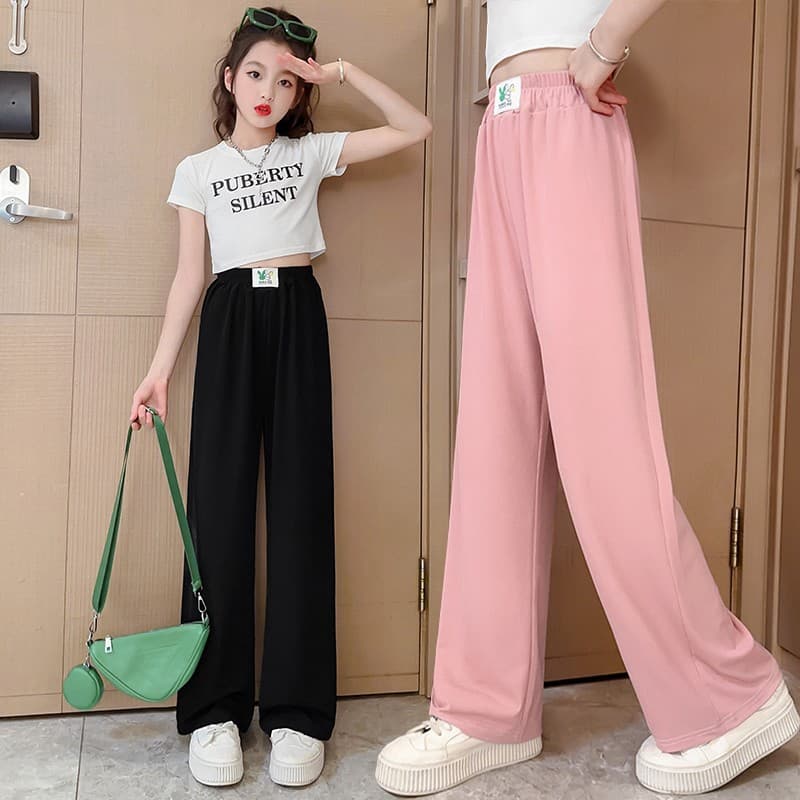 Girls summer ice silk wide-leg pants 2025 new medium and large children straight girls anti-mosquito children's pants summer trousers
