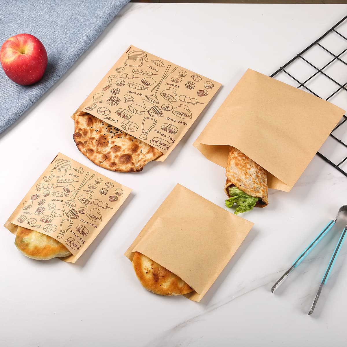 Single-opening sandwich packaging bag, disposable snack greaseproof paper bag, hand-held cake takeout packaging bag