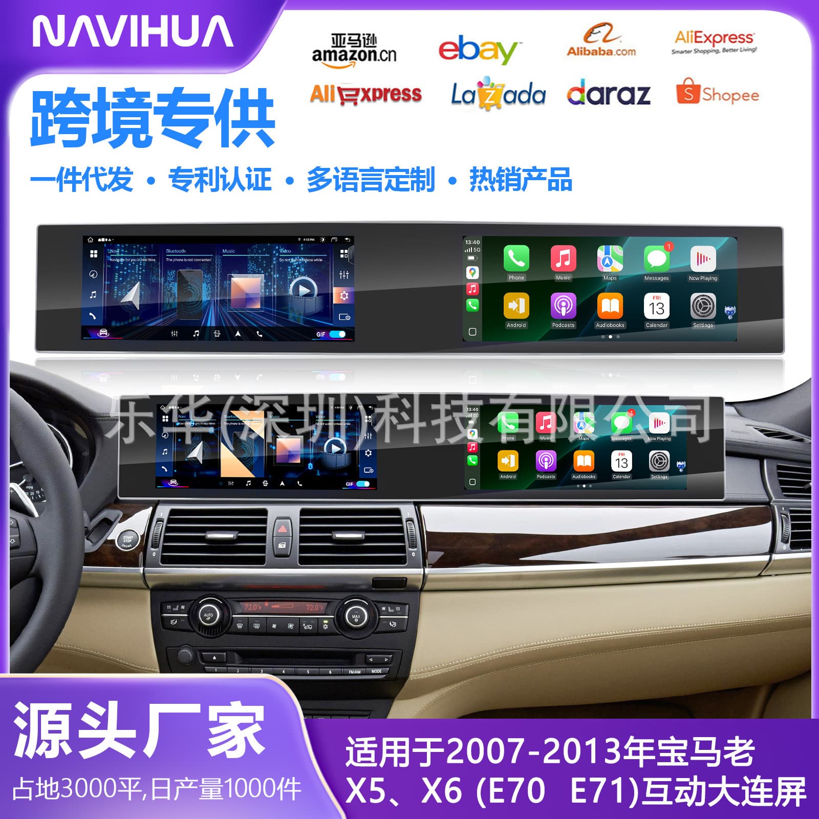 Dual Screen Smart Car Navigation All-in-One for BMW X5/X6/E70/E71/7 Series Retrofit