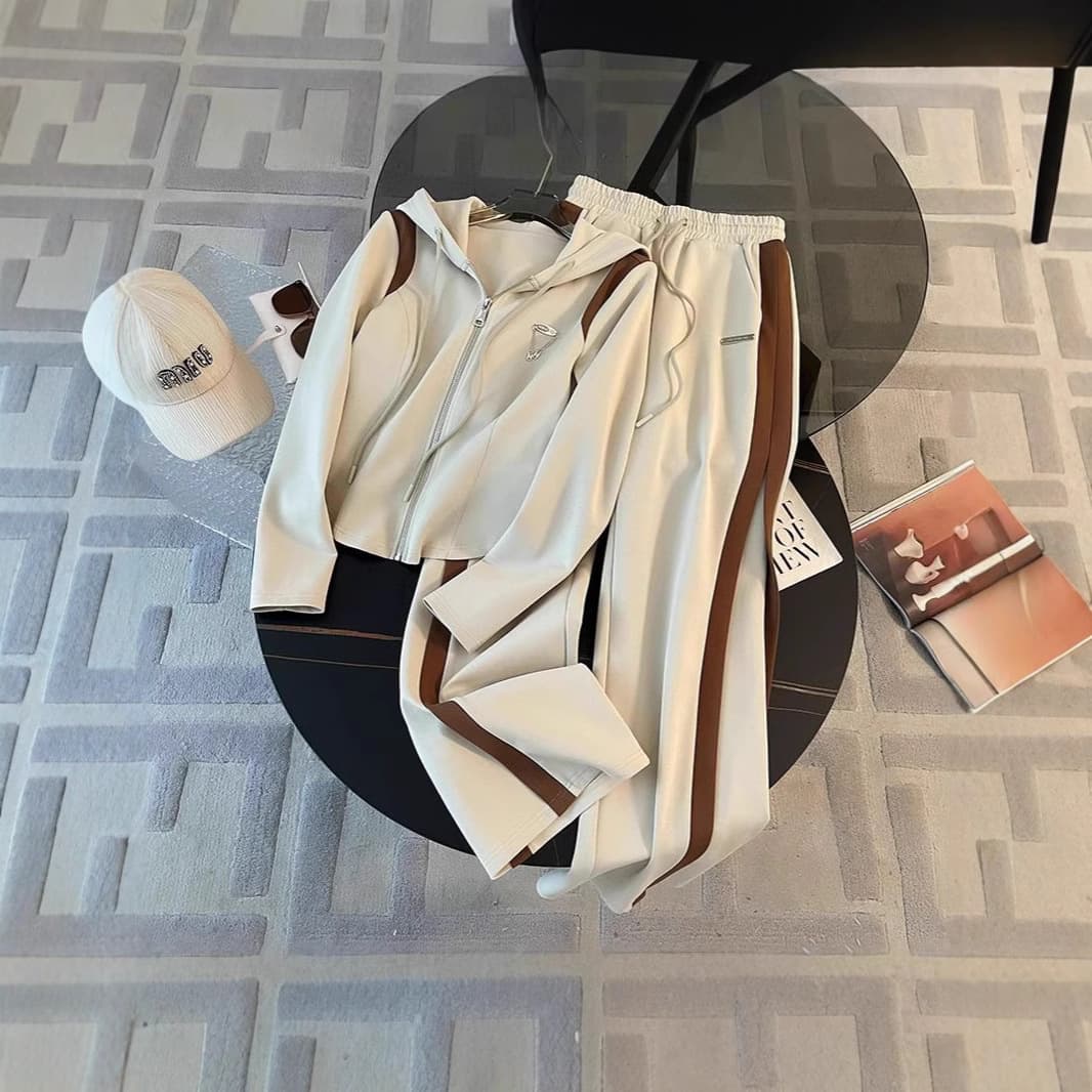 Women's Fashion Casual Zipper Sports 2-Piece Hoodie Top Set