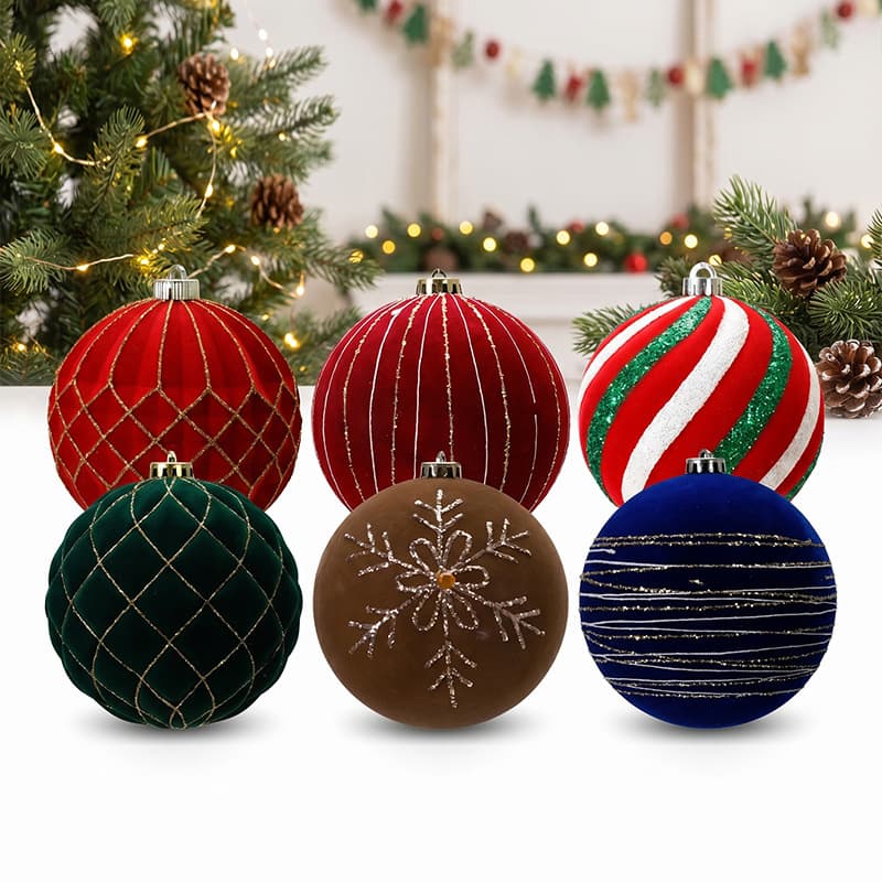 New 15cm Flocked Christmas Ball Ornaments Multi-Style Hanging Decorations for Christmas Tree Festive Atmosphere Customizable