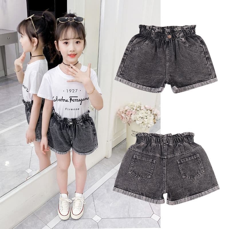 Girls' Casual Korean Style Denim Shorts Summer 2026, Ripped Cotton Shorts for Toddler Girls