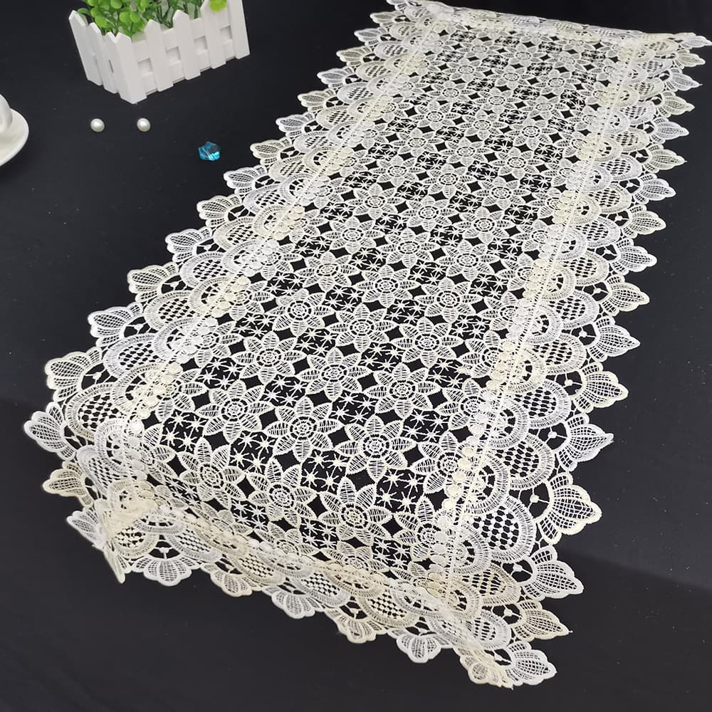 Two-Color Lace Embroidery Tablecloth Hollow Embroidery Tablecloth Multi-Use Cover Table Runner