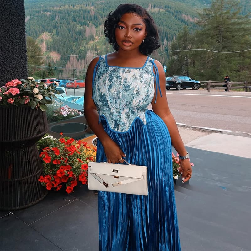 European and American Women's Fashion 2025 Fall New Elegant Irregular Tie Strap Sleeveless Top Pleated Skirt Set
