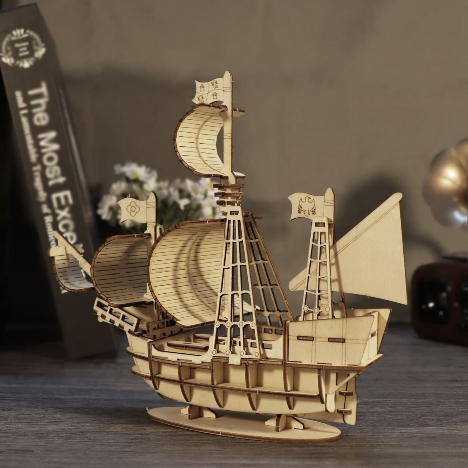 3D Wooden Puzzle Ocean Sailboat Model Kits Brainteaser Cross-Border