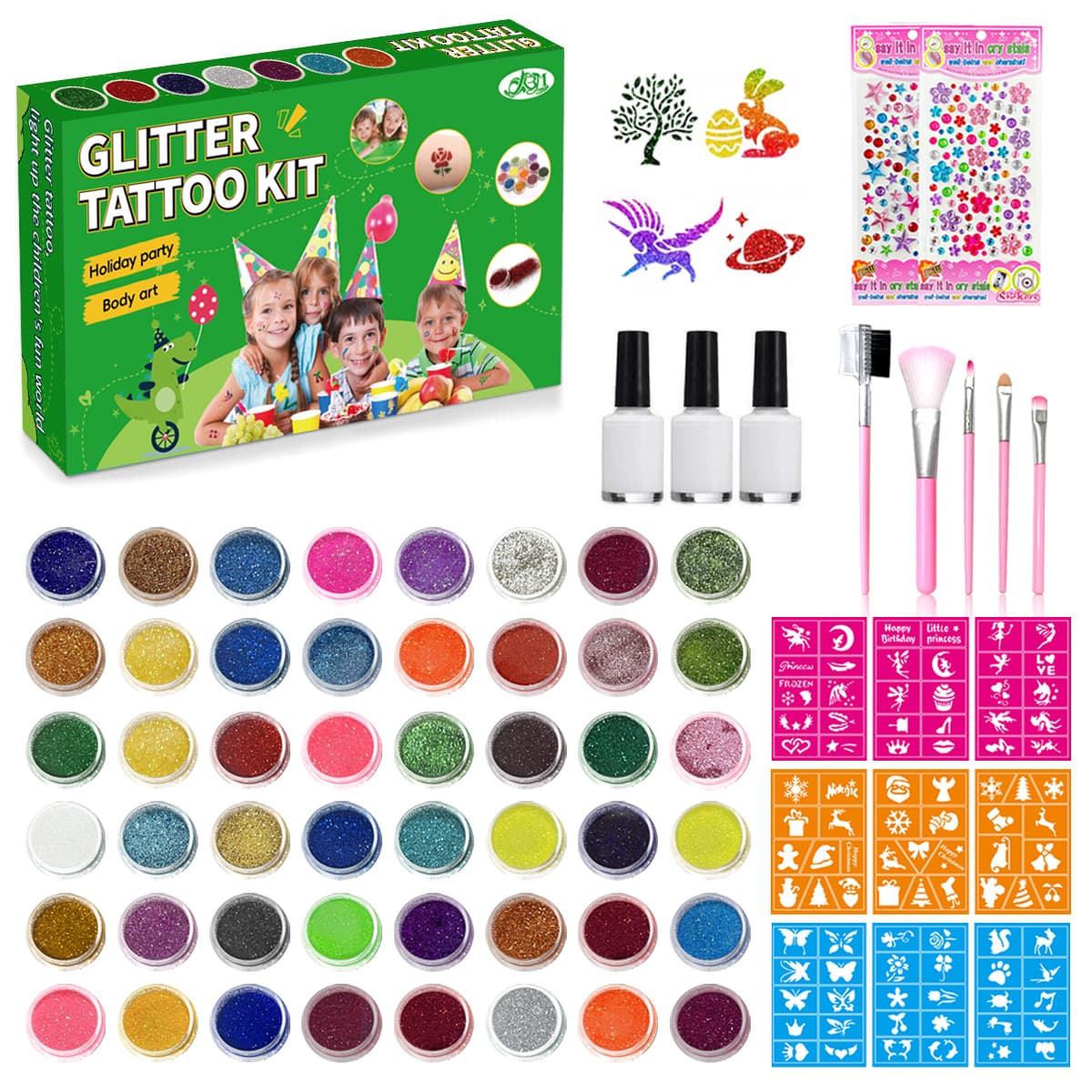 Amazon Foreign Trade Diamond Glitter Tattoo Set 48 Colors Holiday Party Makeup Glitter Tattoo Set