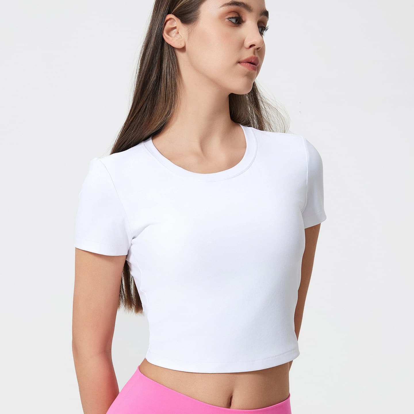 Plus Size Women's Crop Top Short Sleeve T-Shirt 2026 Summer New Hot Girl Straight Shoulder White Base