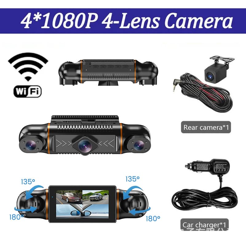4-Camera 1080P Dashcam with WiFi GPS Car Camera Factory