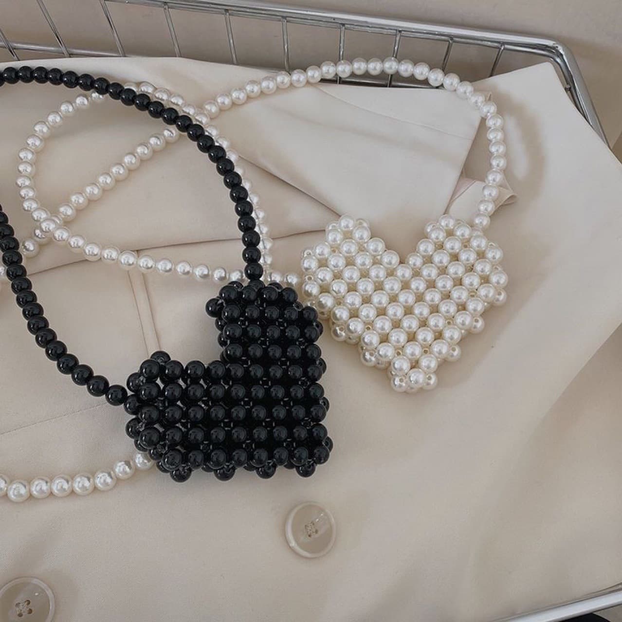 Export [Finished] Beaded Shoulder Bag Pearl Bag Summer Heart Red Handmade Mini Bag Crossbody Heart Bag for Women