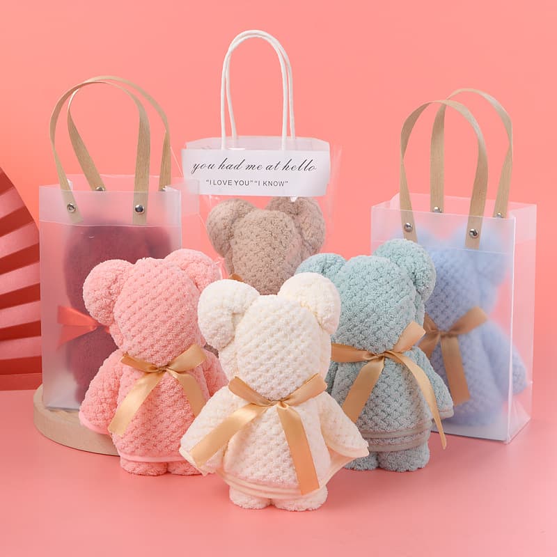 Coral Fleece Bear Towel Souvenir Gift Box Wedding Return Gift Events Opening Creative Shaped Towel Wholesale