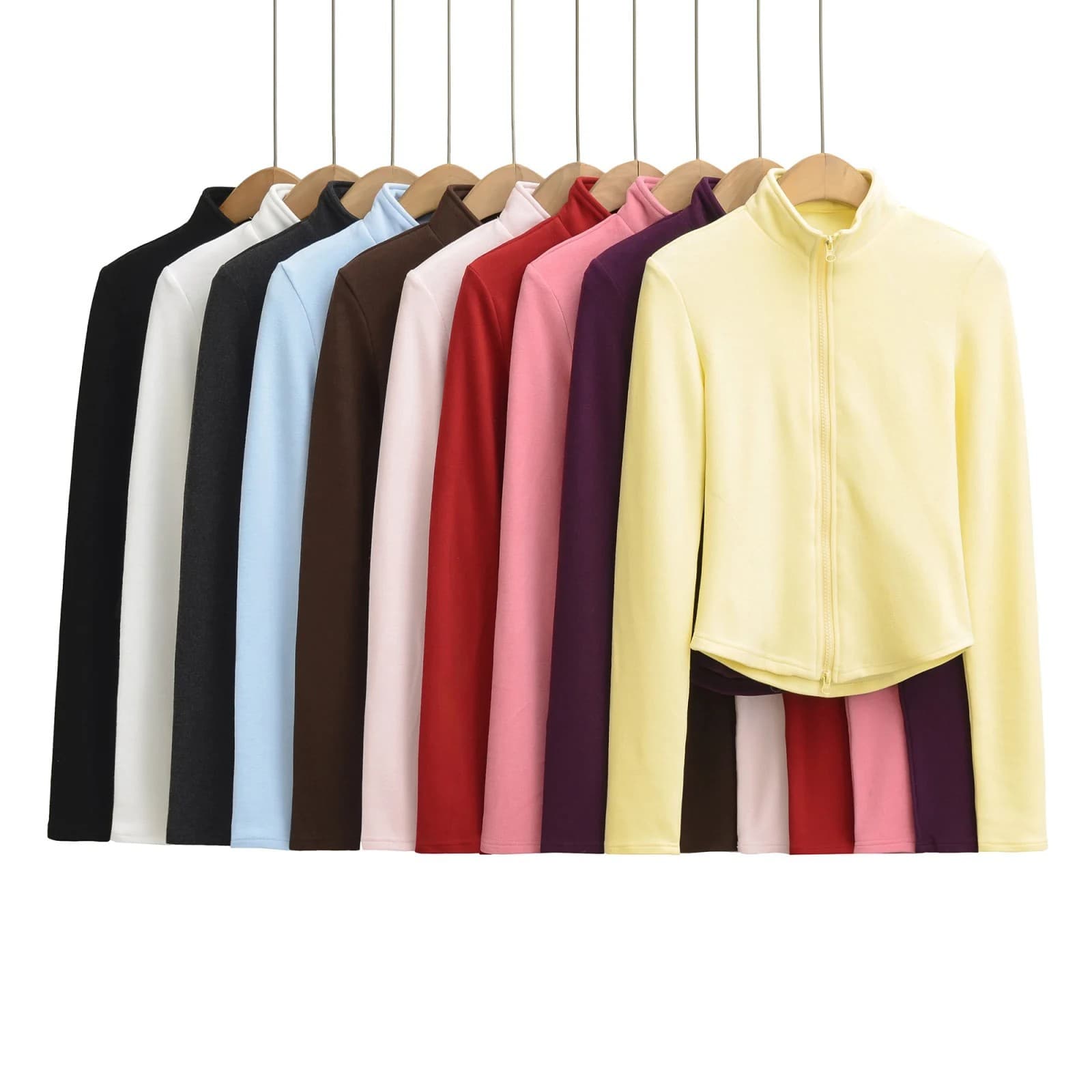American Style De-Wool Stand Collar Double Zipper Cardigan Short Jacket Autumn/Winter New Curved High-Waist Slim Fit Stand Collar Slimming Top