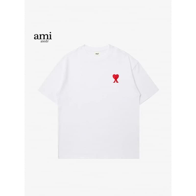 Complete with three labels, Ami sports casual half-sleeve loose oversize top embroidered men's and women's short-sleeve T-shirt couple