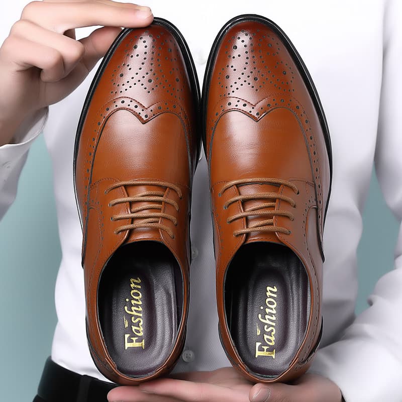 2025 Spring New Brogue Men's Leather Shoes Large Size Business Casual Formal Trendy Men's Shoes 45-46-47
