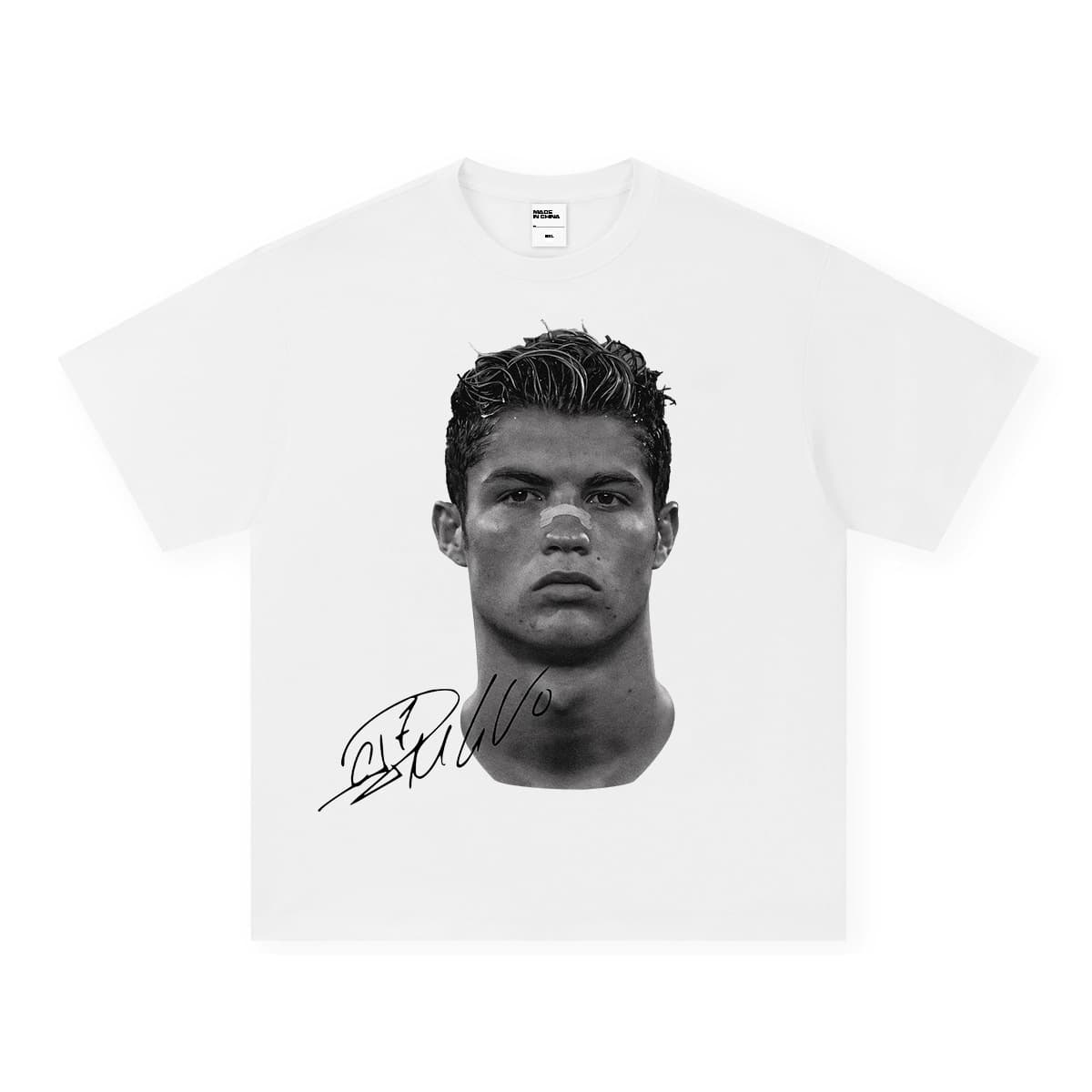 Cristiano Ronaldo American Street Print Heavyweight Short Sleeve T-Shirt Men's Cross-Border Vintage Washed Distressed American Trend Pure Cotton Small Collar Style