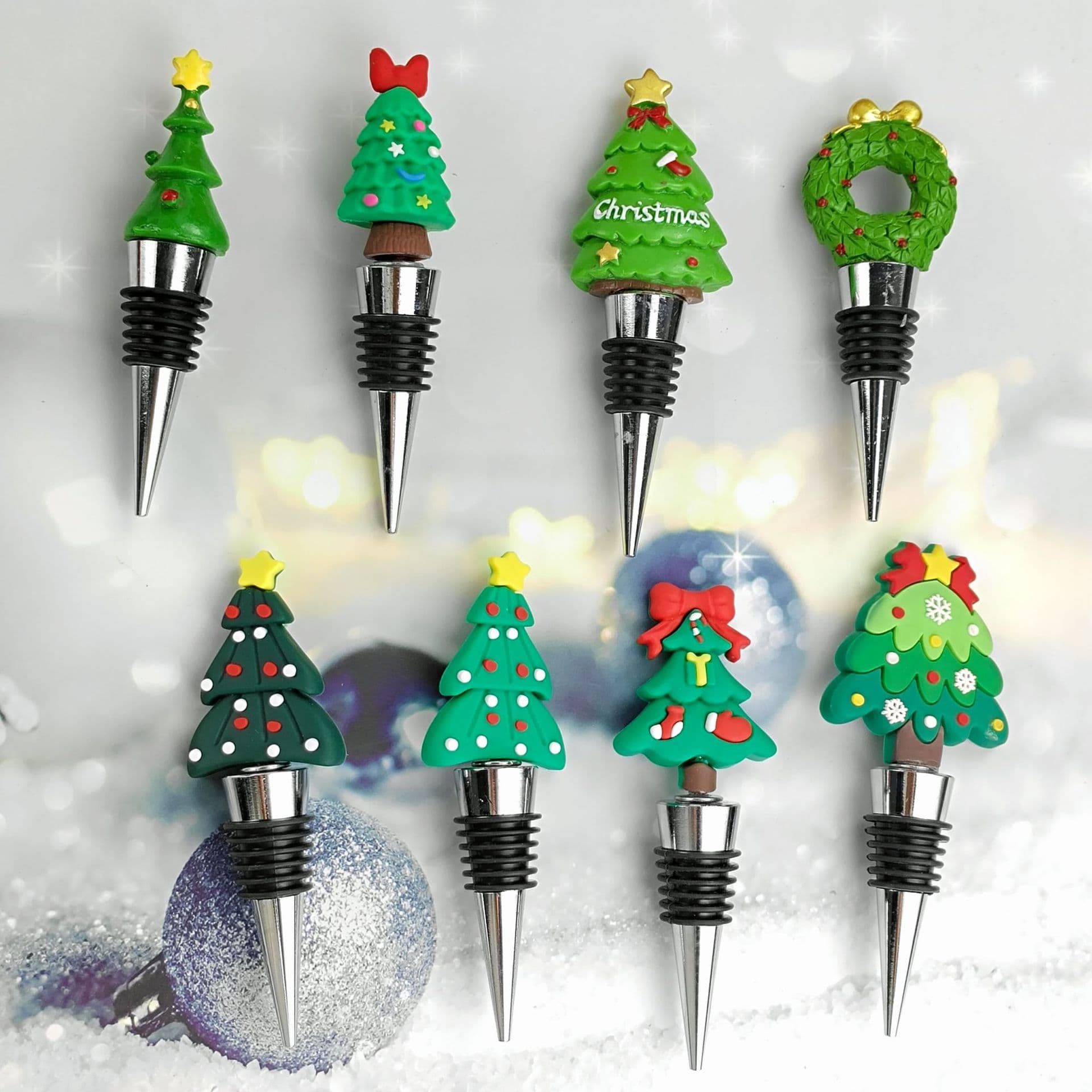 Christmas wine stopper resin Christmas tree wine bottle stopper PVC bow star Christmas tree wine bottle stopper home kitchen