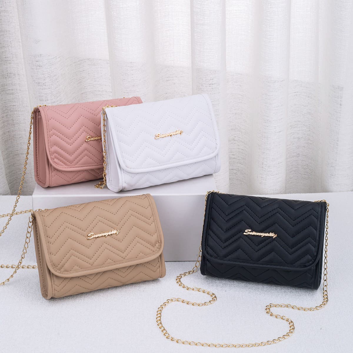 Best-selling Wavy Embroidery Small Square Bag for Women, Versatile Chain Shoulder Crossbody Bag, Drop Shipping
