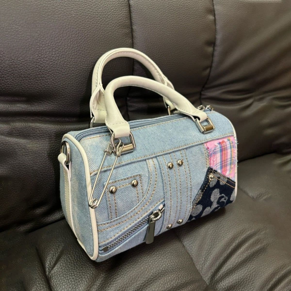 2024 New Contrast Color Denim One Shoulder Crossbody Trendy Bag Handbag Women’s Niche Design Clutch Bag One Shoulder Crossbody Bag