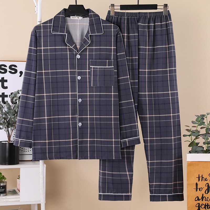 Men's Long Sleeve Sleepwear Outerwear Spring/Autumn Homewear Suit for Men Boys Autumn/Winter Style