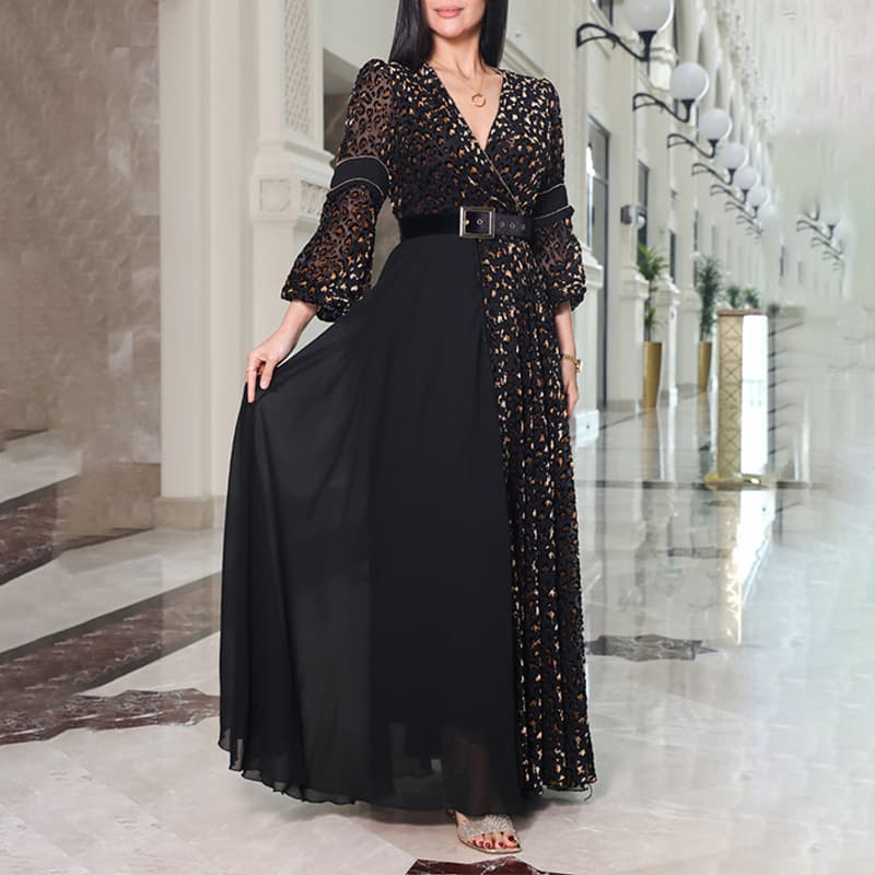 Amazon Cross-Border Deep V-Neck Gown 2024 New European And American Style Elegant Fashionable Simple Sexy Party Dress