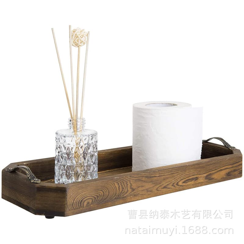 Rustic Torch Wooden Rectangular Jewelry Dresser Organizer Tray Cosmetic Storage Tray Custom