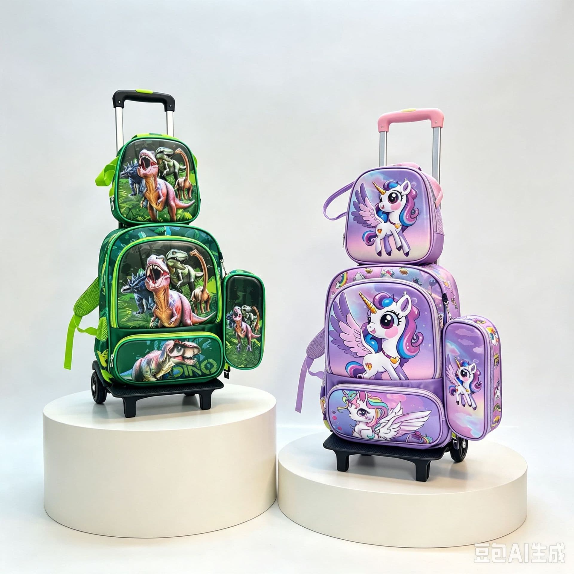 Cross-border school bag 2026 cartoon 3D hard shell three-piece set lunch bag pencil bag 16-inch trolley school bag