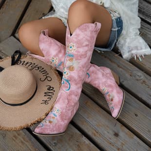 Fashion Embroidered Chunky Heel Tall Women's Boots Retro Over-the-Knee Plus Size Long Boots European and American Style Versatile Pointed Toe Fashion Boots