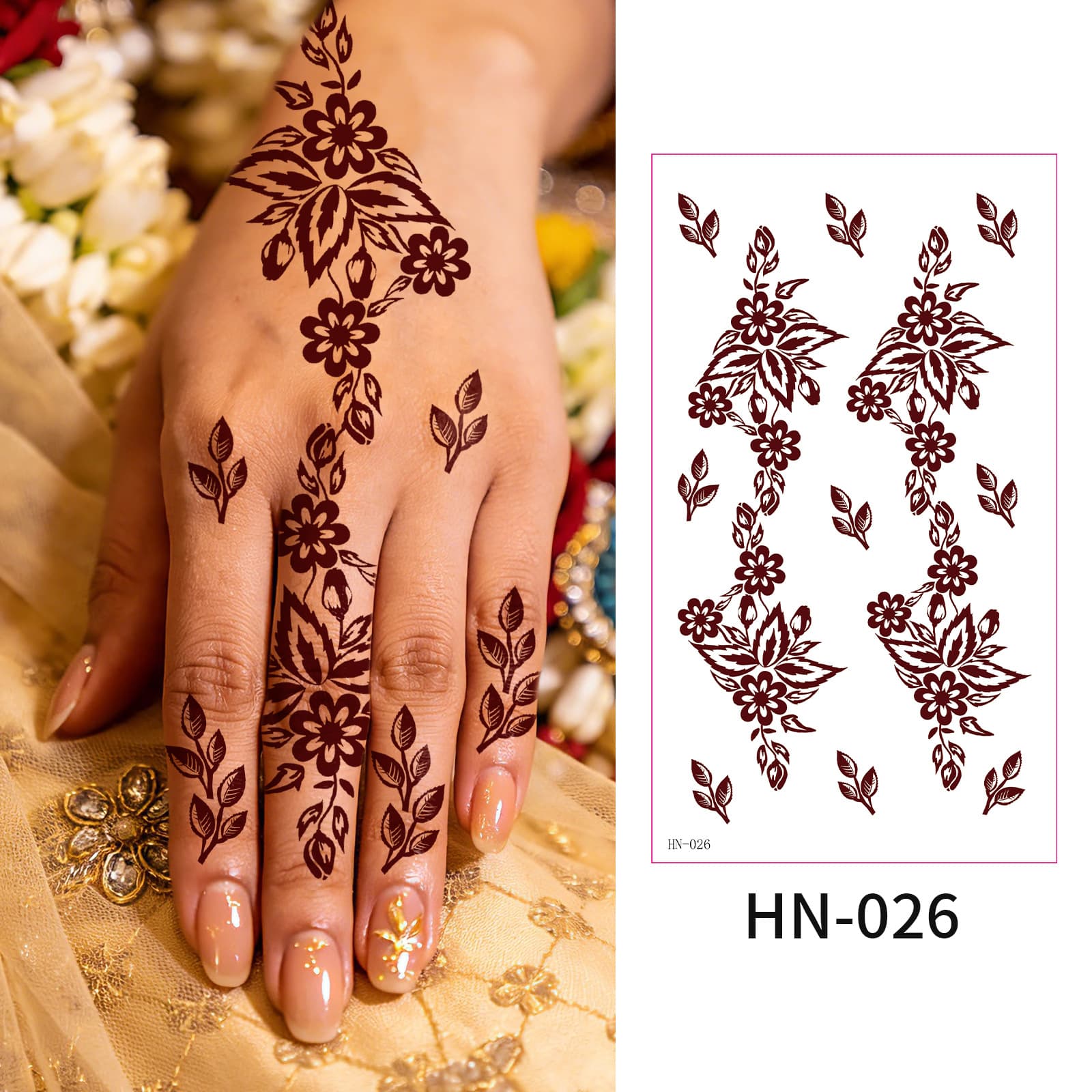 Cross-border EU/US Henna Tattoo Sticker Burgundy Brown Temporary Tattoo Paper Waterproof Sweatproof Tattoo Sticker