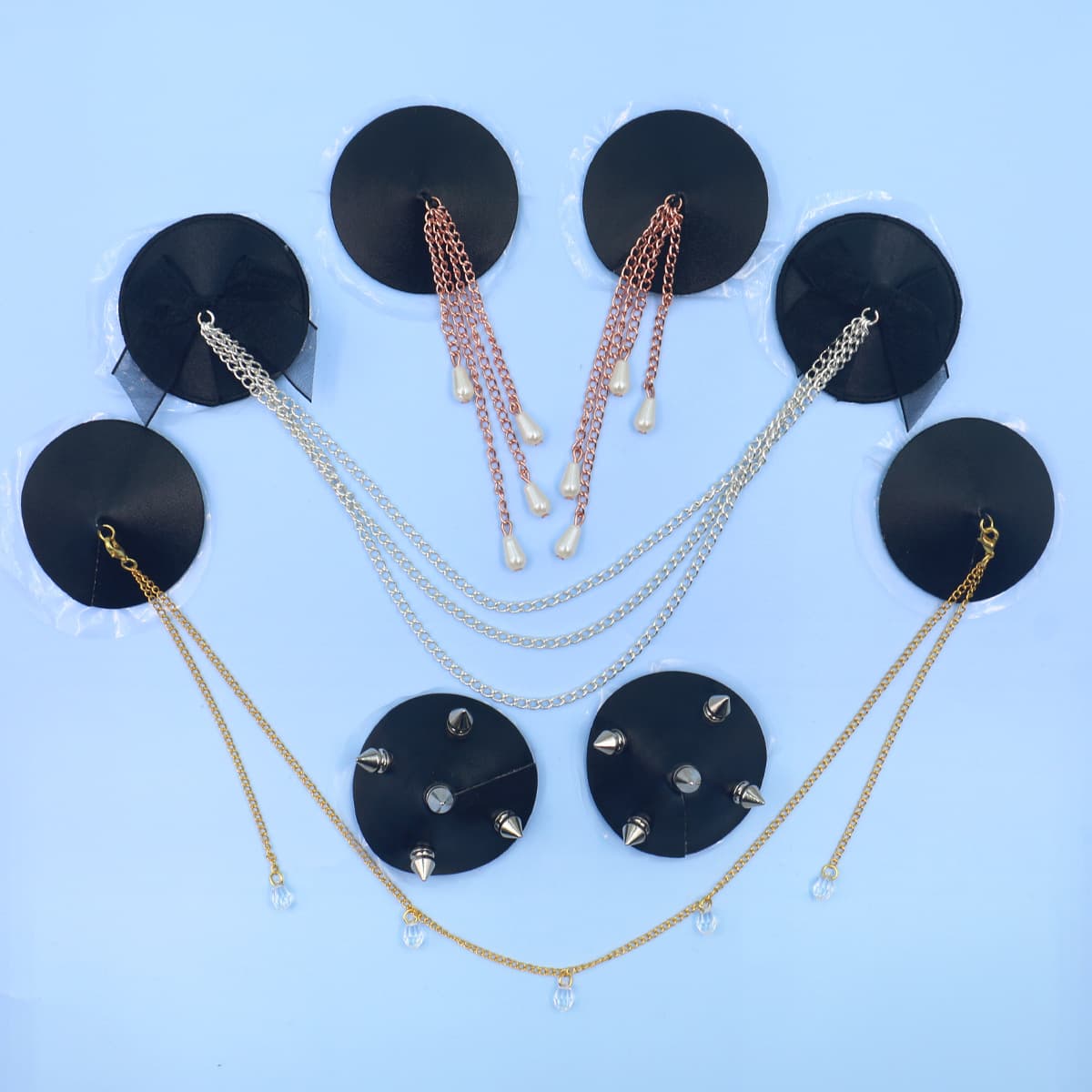 Cross-Border Hot Sexy Metal Chain Accessories Milk Stickers European and American Rivet Punk Style Black Chest Stickers SM Hair