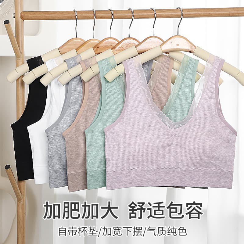 Cross-Border Plus Size Wire-Free Sexy Lace Bustier Underwear Vest-Style with Padded Lining Sports Beautiful Back Bra