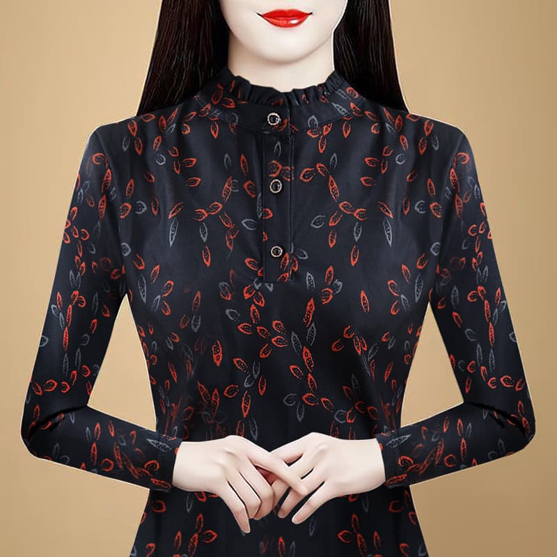 2025 winter new fashion age-reducing Korean style elegant Australian fleece warm stand-collar blouse top base layer